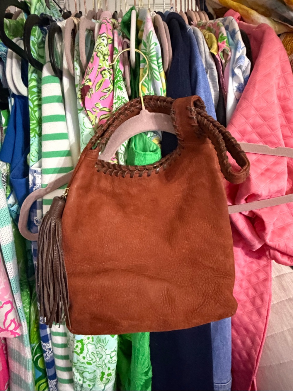 HOBO Leather Blossom Wristlet in Cinnabar Brown